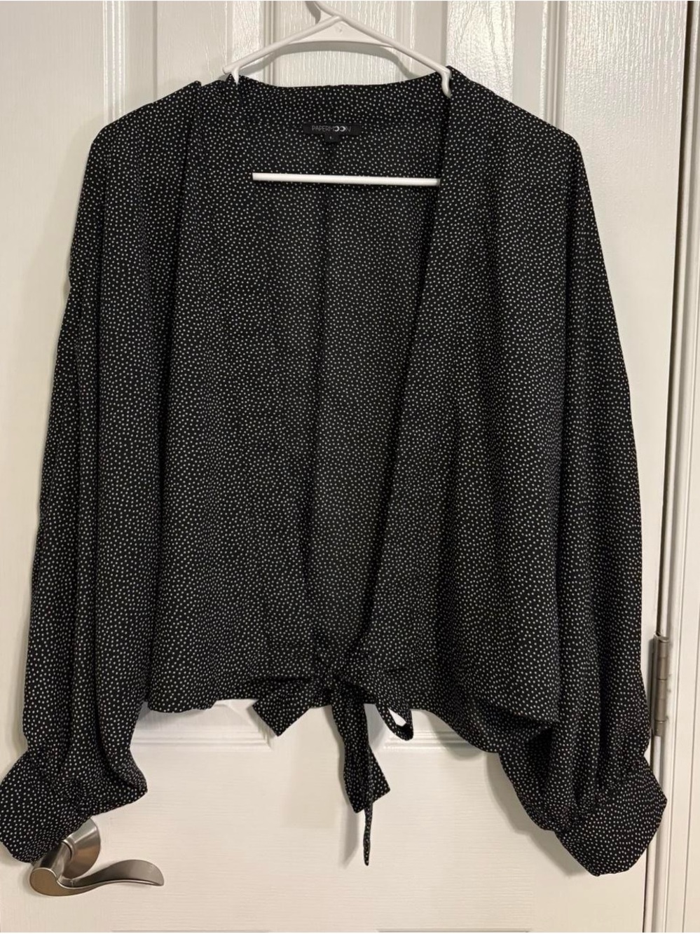 Papermoon Black White Polka Dot Tie-Front Blouse